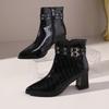 New Women'S Shoes-Pointed-Toe Short Boots With Side Zipper, Belt Buckle Detail, Chunky Heel, Warm-Perfect For Winter Jeans