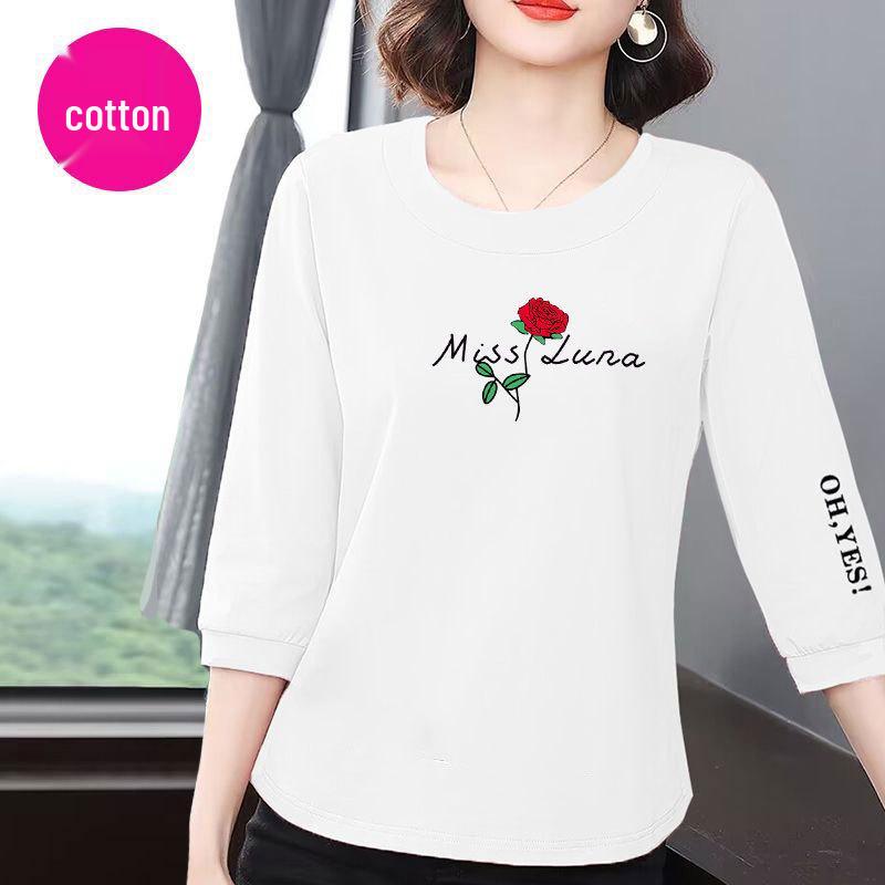 2025 New Women's Korean Style Casual Loose-Fit Seven-Sleeve Cotton Top - Slimming and Versatile for Summer