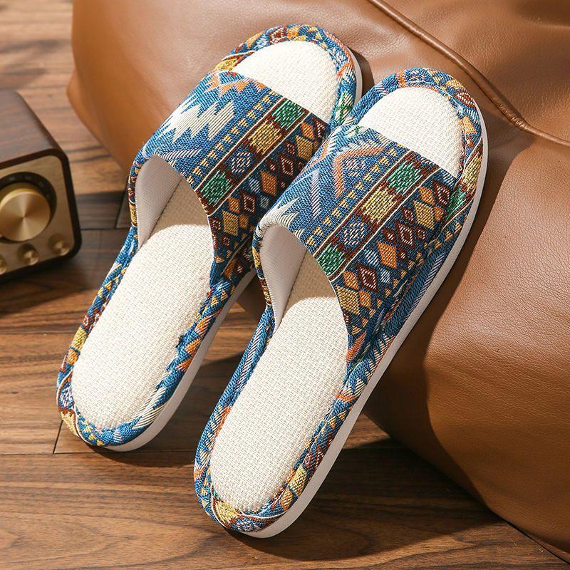 

Льняные тапочки женские весенне-осенние на четыре сезона домашние хлопково-льняные домашние домашние нескользящие летние мужские для пары 46-47