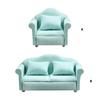 Living Room Sofa Set 1/12 Scale Wooden Base Cloth Covered Mini Furniture for Doll House Accessories and Collectibles