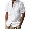 Men's White Stand Collar Short Sleeve Button-Down Shirt with Chest Pocket