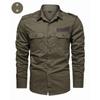 Men S Casual Military Style Long Sleeve Solid Color Shirt