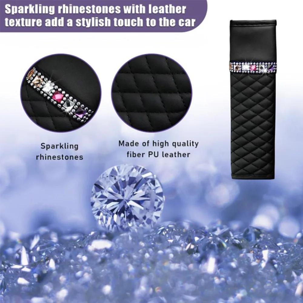 1Pc Universal Car Leather Diamond Rhinestone Seat Belt Cover Breathable Braided Plaid Auto Shoulder Protector Car Accessories