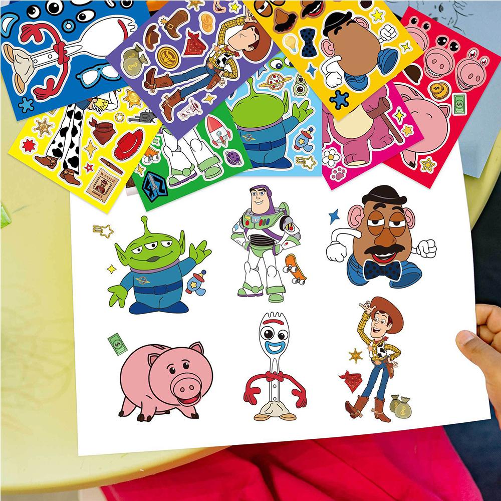 8/16sheets Funny Anime Puzzle Stickers Cartoon Buzz Lightyear Woody Make a Face DIY Assemble Jigsaw Decals Toys