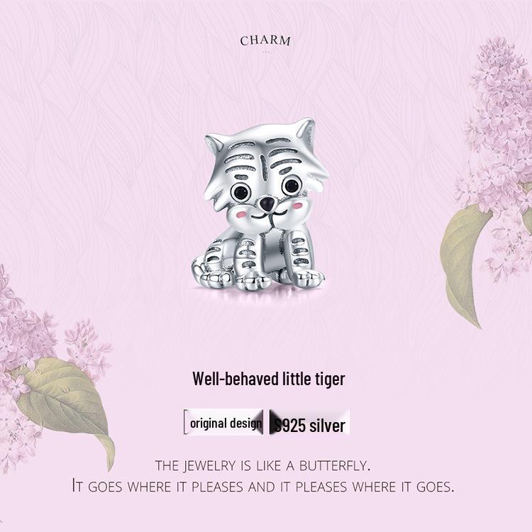 Yinziyun S925 Silver Little Tiger Bead - DIY Cute Animal Bracelet Charm SCC1573