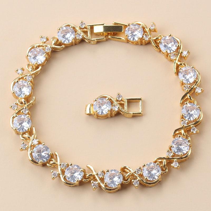 Vergoldeter Damen Armreif 10-farbiger Zirkonia Modeschmuck Hochzeitsschmuck für Frauen Brautaccessoires