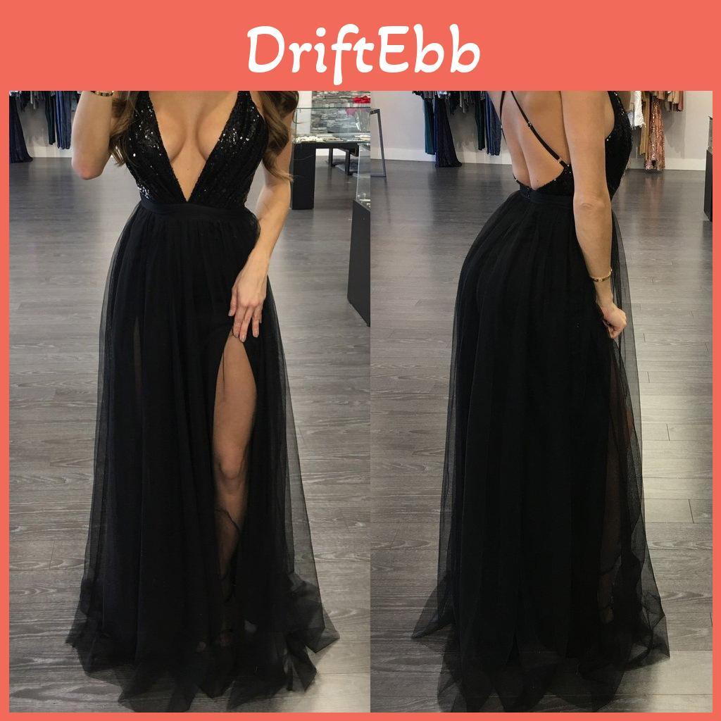 Elegant Women Party Sling Evening Dress With Deep V-neck And Stunning Backless Design