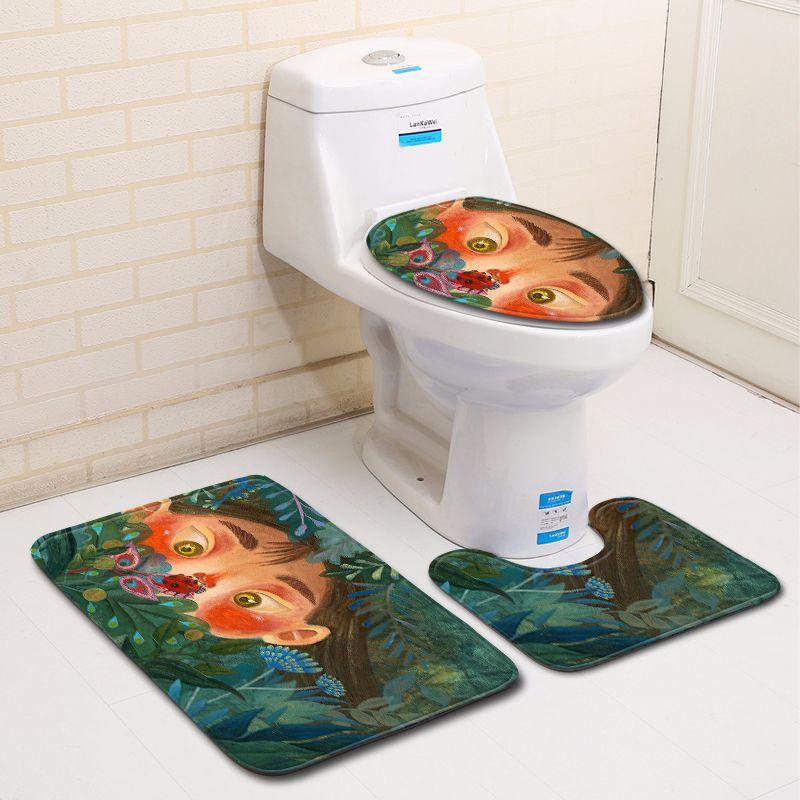 3D Painted Bathroom Toilet Three-Piece Floor Mat Door Mat Bathroom Carpet
