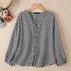 ZANZEA Women Casual V-neck Plaid Print Loose Long Sleeve Blouse