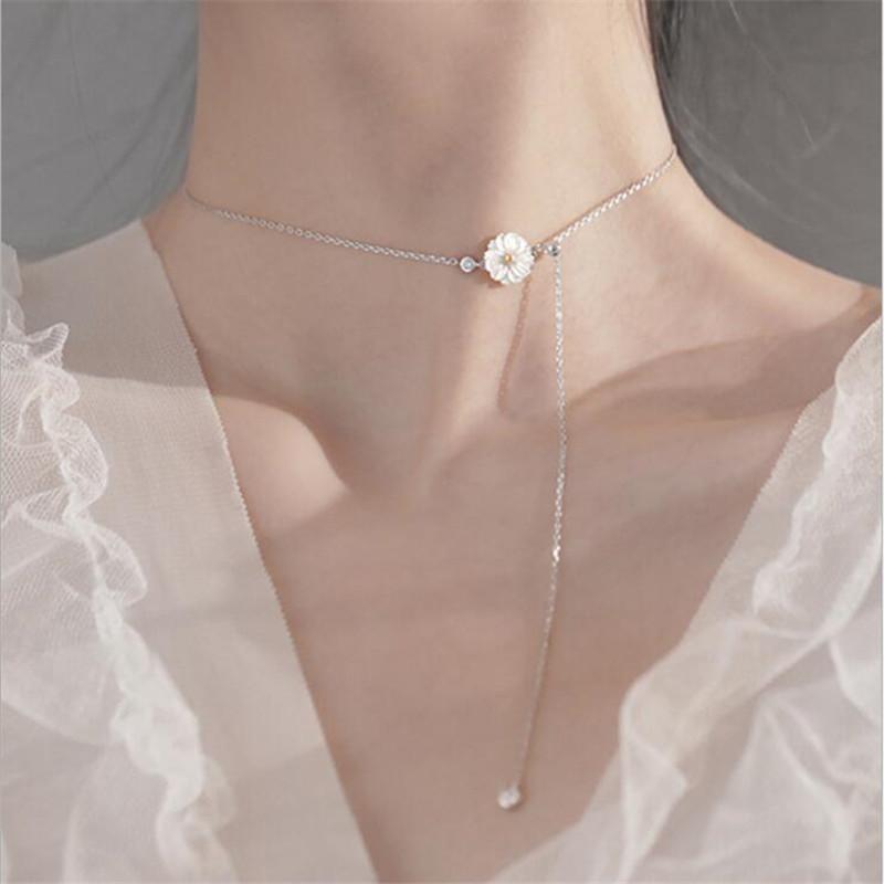 New Temperament Small Daisy 925 Sterling Silver Jewelry Personality Shell Popular Flower Clavicle Chain Necklaces TYB375