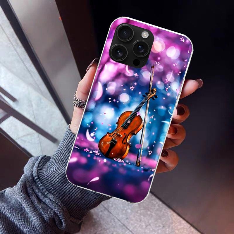 Music Violin Phone Case For iPhone 17 Air 16 15 Pro Max 14 Plus 13 Mini 12 11 Cover 7 8 SE Silicone Shell Print Fundas 17 Air 16