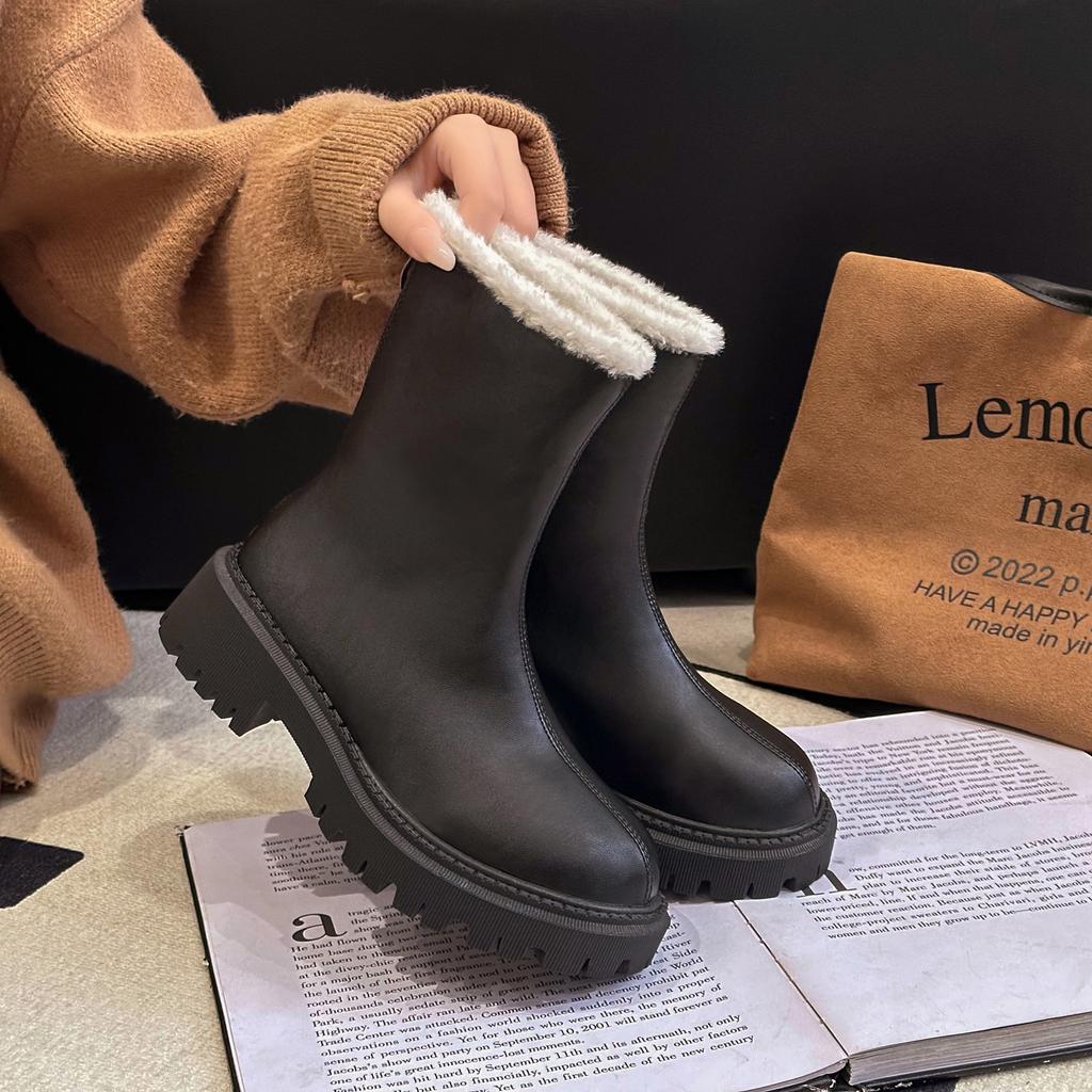 Design Winter Women Warm Plush Ankle Boots Comfort Non Slip Big Size Shoes Concise Cotton Short Botas De Mujer
