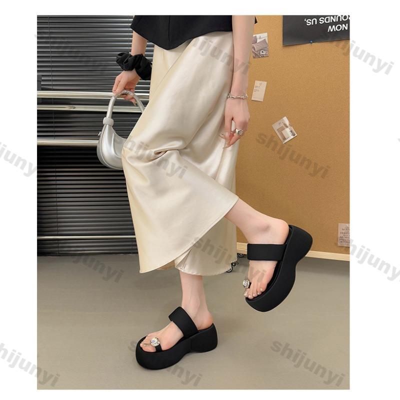 Fashion Women's Platform Shoes 2025 Summer New Fashion Height Increase Lightweight Comfortable Sandals Breathable Rhinestone Slippers