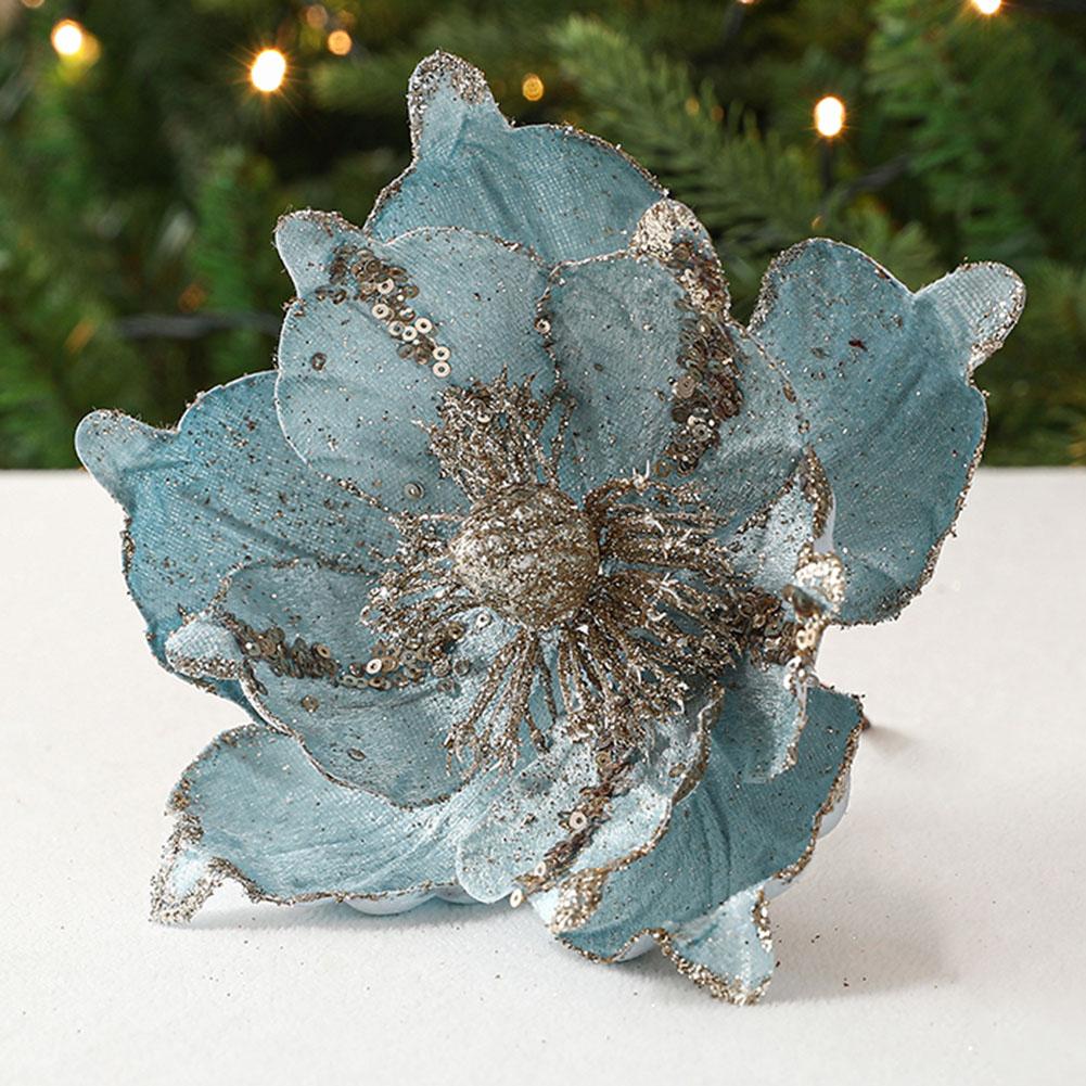 Christmas Tree Decoration Poinsettia Glitter Flower Delightful Baubles