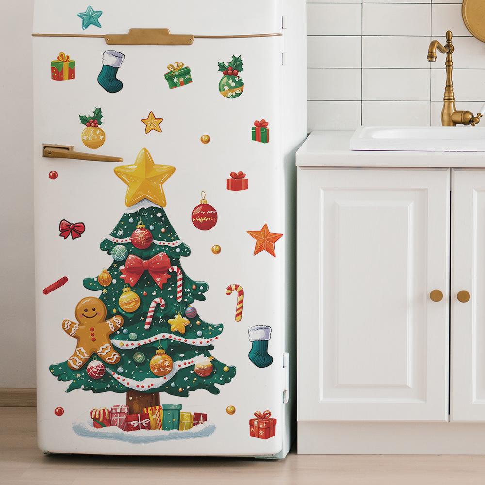 Fun-e154 Christmas Tree Gingerbread Man Christmas Gift Box Refrigerator Sticker Home Beautification Wall Sticker
