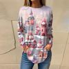 Tee Shirts For Women Casual Round Neck Long Sleeve Shirts Christmas Printing Top Pullover