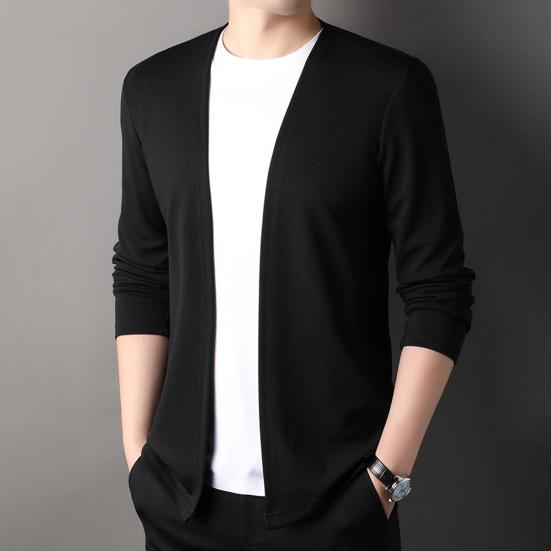 Pánský Slim Fit Jednobarevný svetr Kabát Otevřený přední Tenký Pánský Ležérní Pletený Cardigan na jaro a podzim