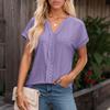 Womens Tops Short Sleeve V T-Shirt Blouse Dressy Causal Eyelet Embroidery Summer Fashion Clothes