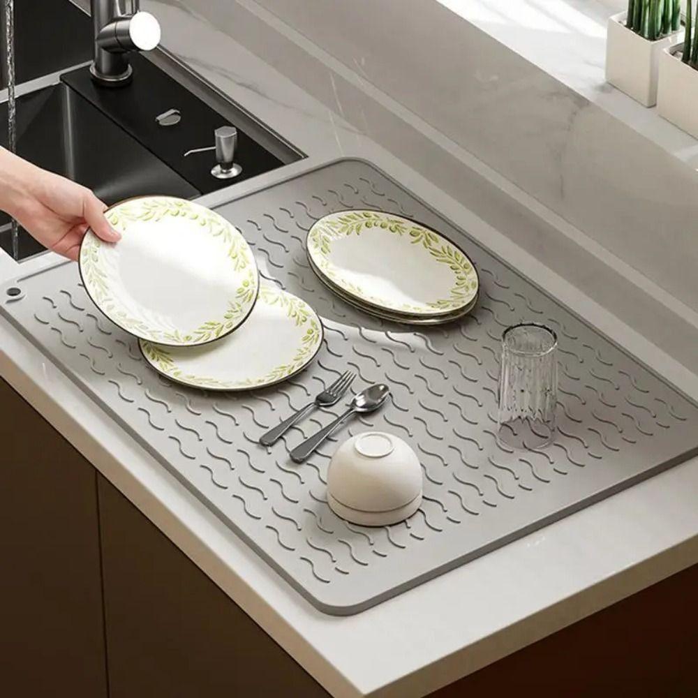 Heat Resistant Dish Drying Mat 40 x 30cm Sink Pad Countertop Drip Tray Dish Draining Mat  Tableware