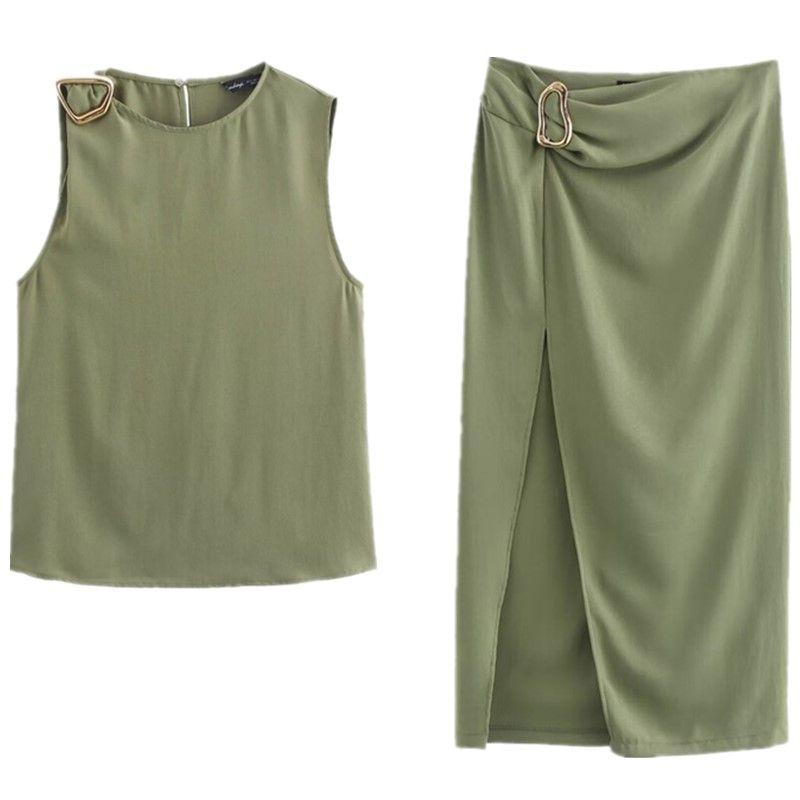Fashion Style 2024 Autumn New Women's Clothing Buckle Decoration Drape Sleeveless Casual Crew Neck Top 3897159
