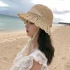 Women Summer Crochet Straw Hat Hollow Out Larger Brim Fashion Lace-UP Bucket UV Protect Foldable Beach Sun Cap