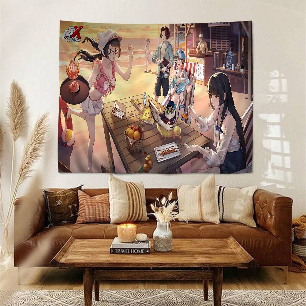 Hot Video PPersona 5 Gaming Anime Tapestry Hippie Flower Wall Carpets Dorm Decor Cheap Hippie Wall Hanging