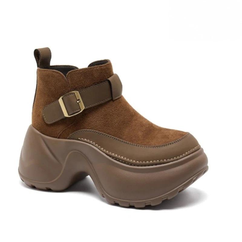 Nové dámské kotníkové boty na platformě s vysokým podpatkem, boty Chelsea, trendy sportovní krátké boty s přezkou, semišové boty Mujer Snow Botas