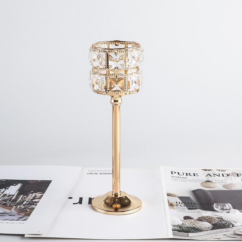 European Mini Crystal Candle Holder, Creative Metal Ornament for Wedding Hotel Decor, Romantic Dinner Table Centerpiece