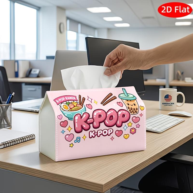2D Flat, 1pc Tissue Box, Printed on Both Sides, Kpop Themed Tissue Box with Kpop Hearts Icons Print Durable Polyester Napkin Holder Suitable for Home,