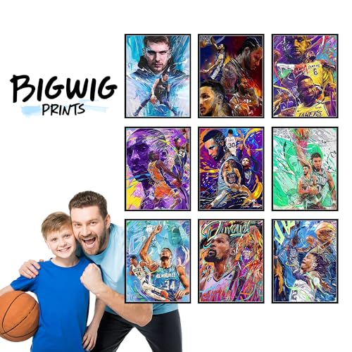 Bigwig Print Basketball Posters - Basketball Posters for Boys' Bedroom, NBA Art for Boys' Rooms, Sports Wall Decor, Kobe Bryant, LeBron James, Steph C