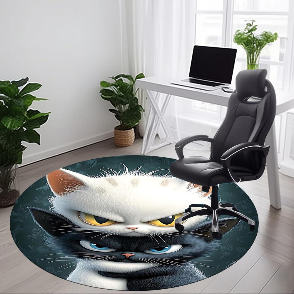 1pc Kitty Cats Office Round Area Rug, Under Office Chairs Bedroom Living Room Home Decor, Room Deco
