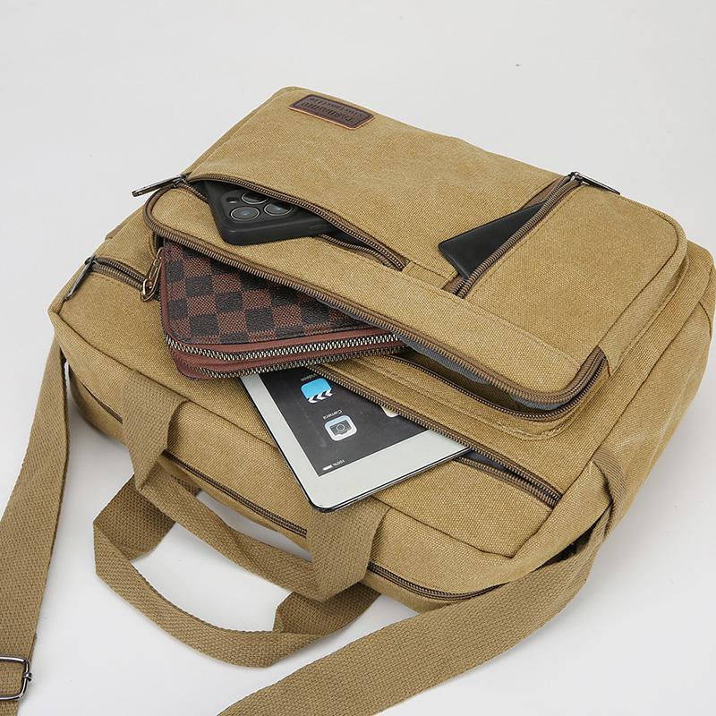 Classic Canvas Messenger Bag - Men's Crossbody Shoulder Tote for Work & Travel (Water Resistant Durable Handbag)