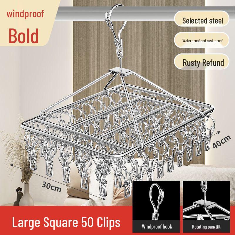 Wielofunkcyjny wieszak ze stali nierdzewnej do suszenia skarpet z klipsami - Idealny do użytku dla niemowląt, dzieci, w akademikach i na straganach ulicznych