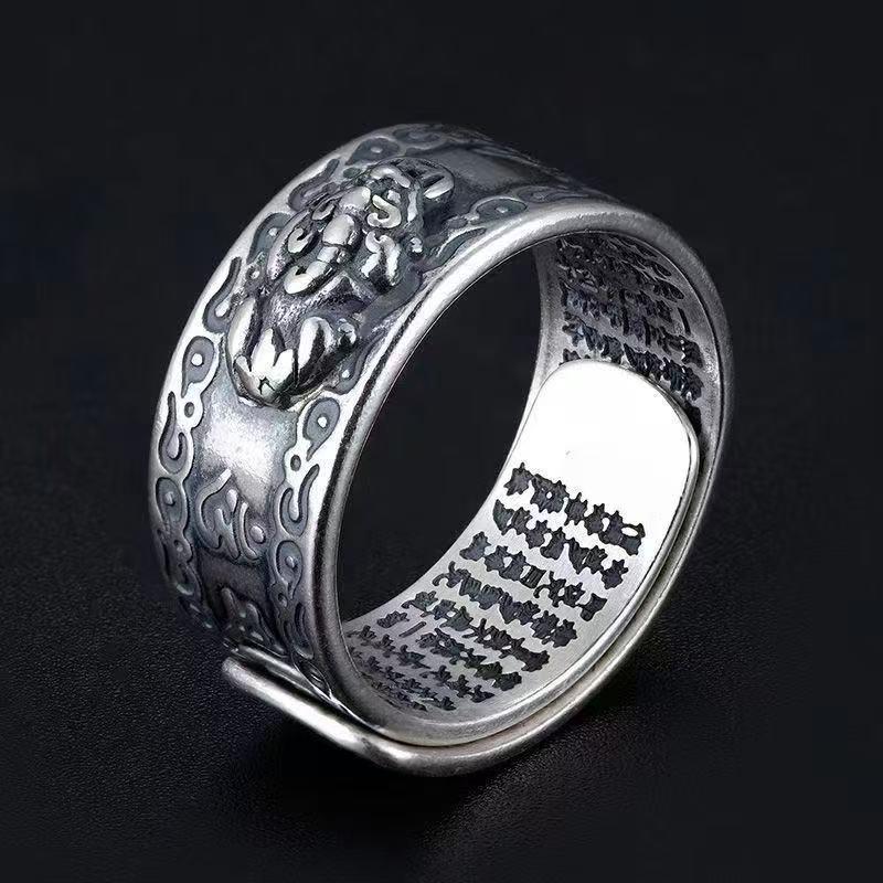 Элегантное Серебряное Кольцо Пиксиу из Золотого Сплава с Дизайном Благоприятных Облаков - Широкое Кольцо Мужской Подарок