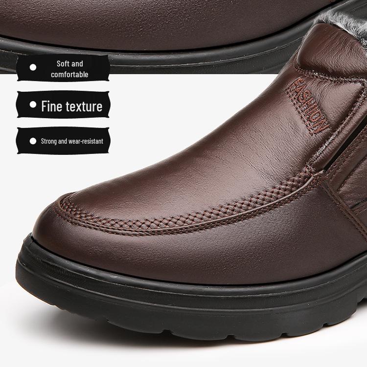 Men's Winter Non-Slip Waterproof Velvet-Lined Cotton Shoes - Warm, Thick, and Perfect for Middle-Aged and Elderly Dads.