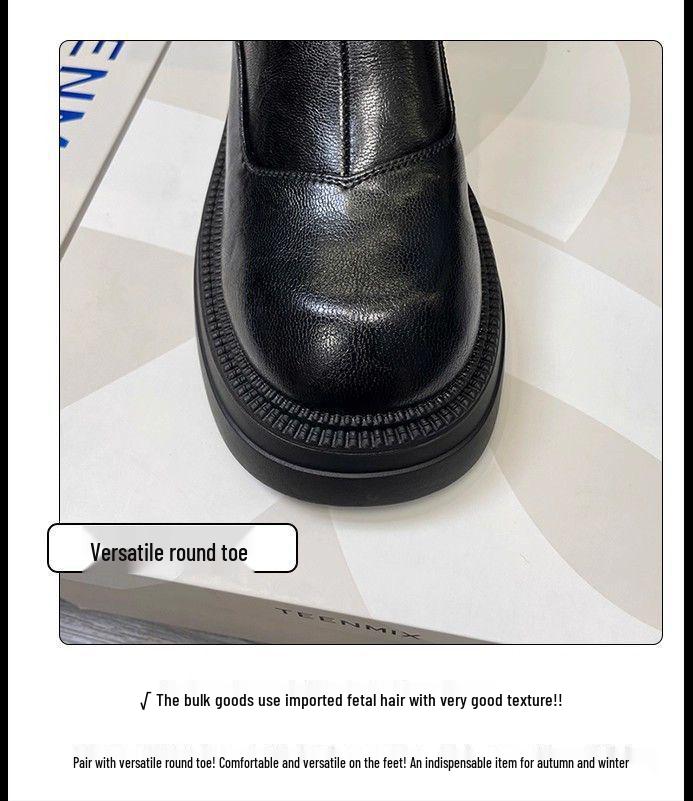 Elastic Fleece-Lined Ankle Boots, British Style, Thick Sole, Hot Selling for Women's Autumn/Winter 2025