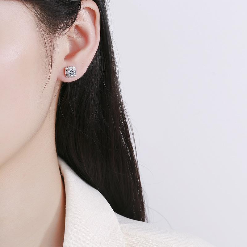 5mm S925 Silver Geometric Square Stud Earrings Mini Elegant Fashion Moissanite Earrings D VVS1 Delicate Jewelry