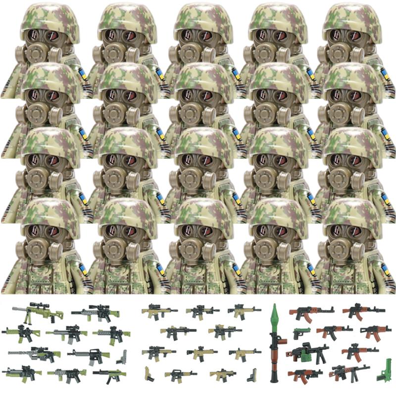 Vojenský voják Ukrajinské biochemické speciální síly Stavební kostky Armádní figurky Plynová maska Zbraně Kostky Hračky Pro Děti