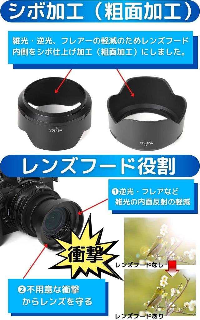Compatible Lens Hood for Nikon Z50 Double Zoom Kit Lens of VOW&ZON (HN-40 + HB-90A Filters) [Set 4]