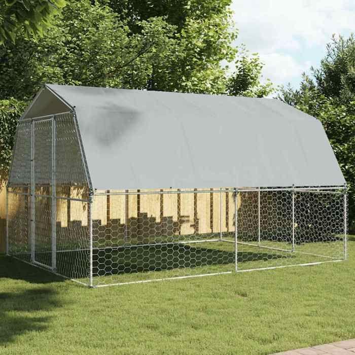 VidaXL Dog Cage with Roof and Door, Dog Playpen, Animal Enclosure, Outdoor Patio Kennel, Silver Steel 3294909