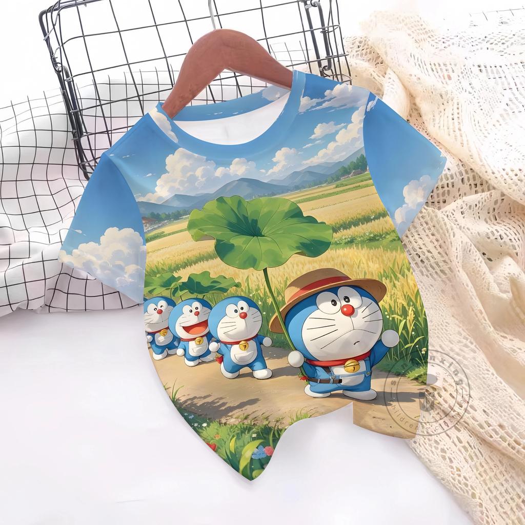 Fashions Girl T-Shirt 3D Print Cute Doraemon T Shirts Casual Crew Neck Boys' And Girls' Clothing T-Shirts For Children