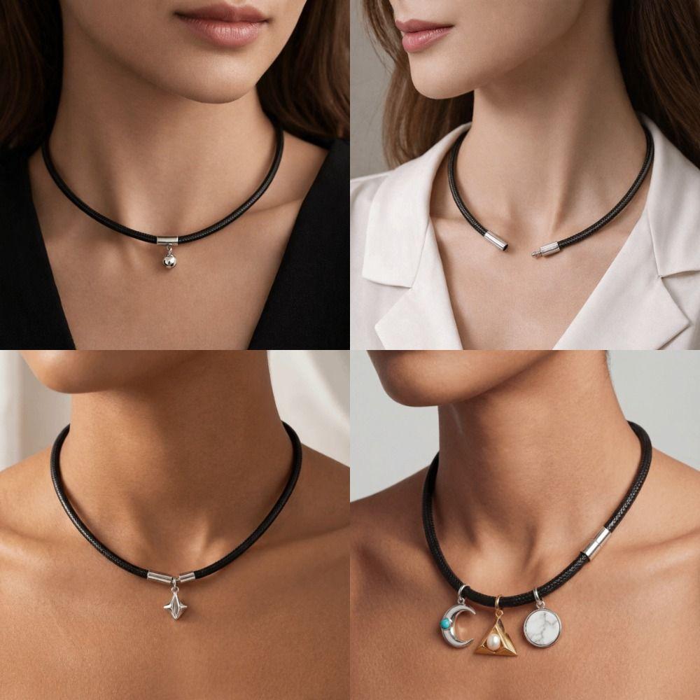 Black Leather Rope Necklace with Clasp DIY Pendant Braided Cord Necklace 45cm Waterproof Cord Chain Line String Men Women
