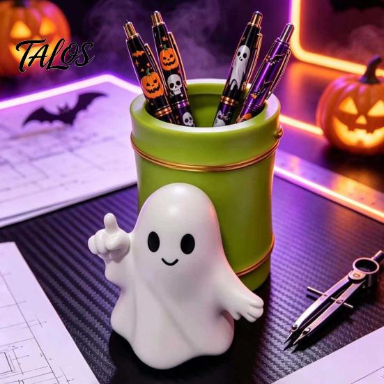 Large Capacity Pen Barrel For Office Halloween Holder, Cute Ghost/Skull Bamboo Tube Shaped Pencil Creative Dark Style Workspace Decor Cup,