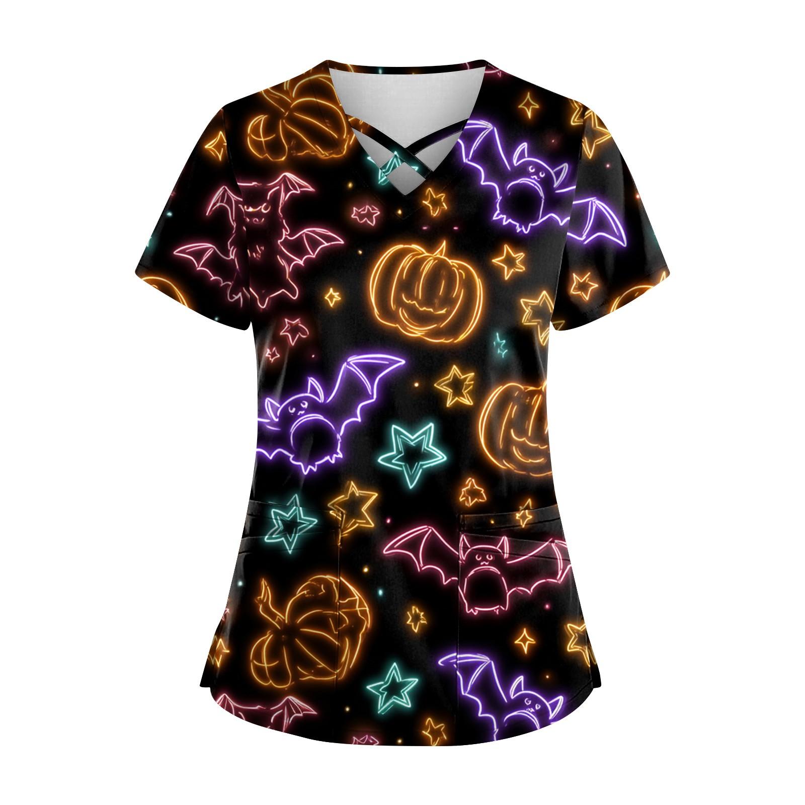 

Жіночий топ з V-подібним вирізом і кишеньковим малюнком з короткими рукавами XXXXL