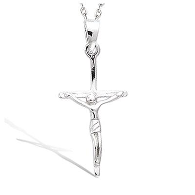 [K9549] - Silver 'Crucifix' Silver Pendant (rhodium-plated) - 28x14 Mm