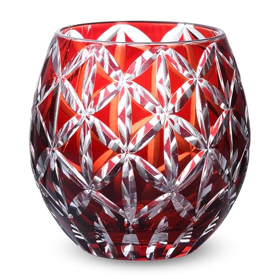 Takumibifu Dinner Luxe Kiriko Egg-Shaped Glass Cup 6.9×8.9cm 350cc Diamond Pattern Red Koga PNO.332