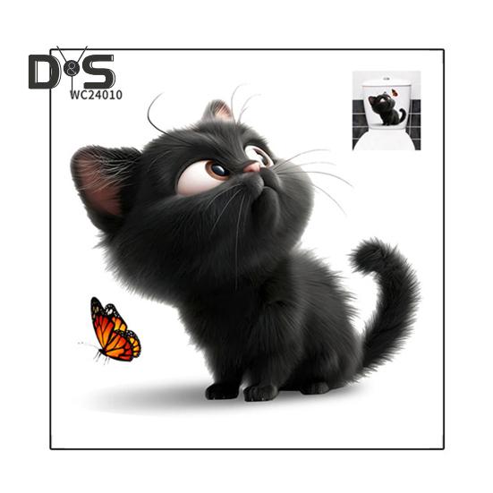 

Черная кошка бабочка наклейка на унитаз водонепроницаемая съемная самоклеящаяся ПВХ гостиная ванная комната настенное искусство мультяшный котенок украшение на крышку унитаза чёрный