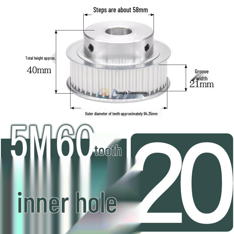 60-Teeth 5M Timing Pulley, T-Slot Width 16/21/27mm, BF Type Stepped with Machined Hole 6-20mm