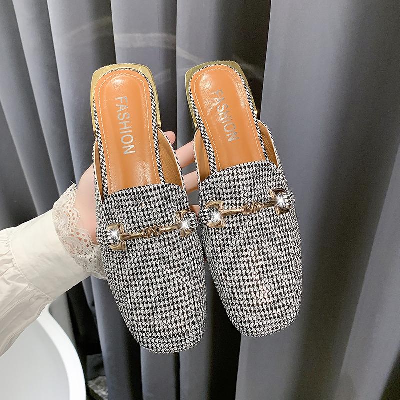 

2026 Fashion Summer Square Toe New Breathable Women s Outside Wear Flat Slip-on Wrapped Slippers 42 чорний