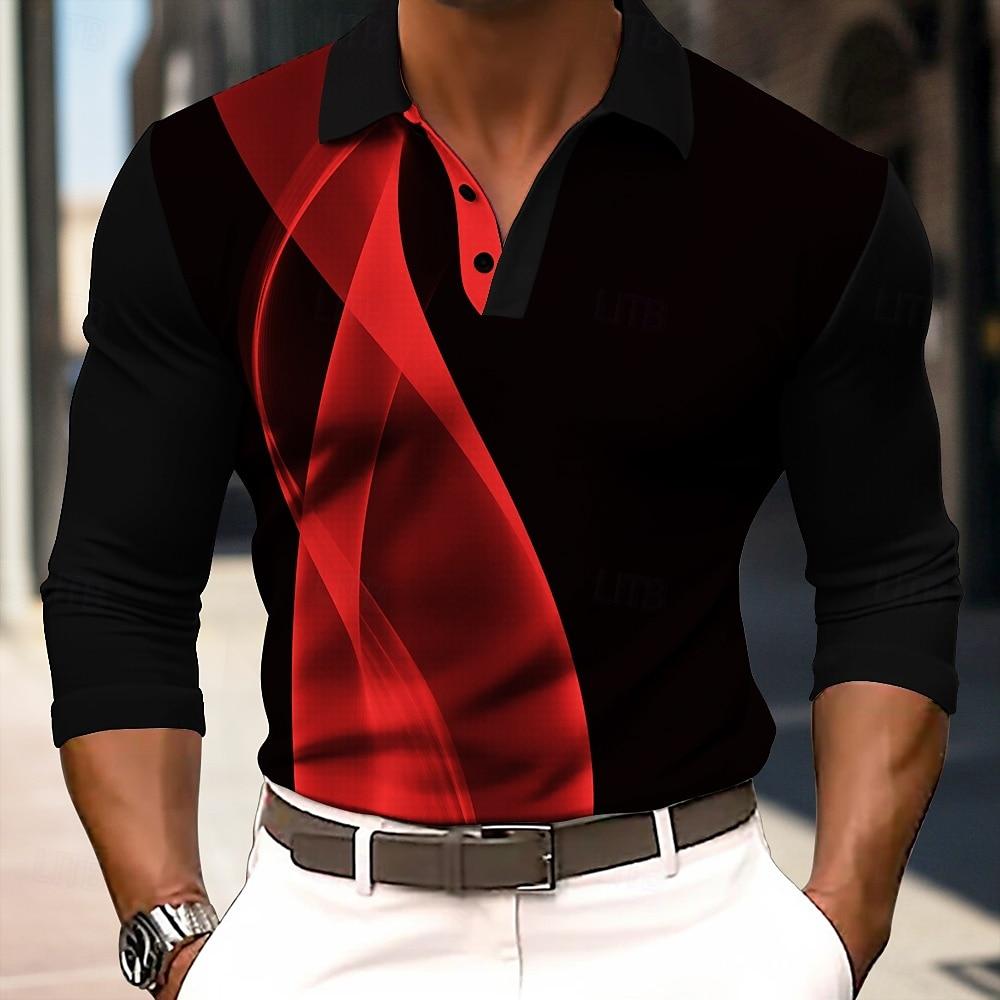 

2025 Fashion Men s Geometry Stripe Long Sleeve Polo Shirt Breathable Casual Tops Slim Fit Quick Drying Classic Collar Polo Shirt XXXL